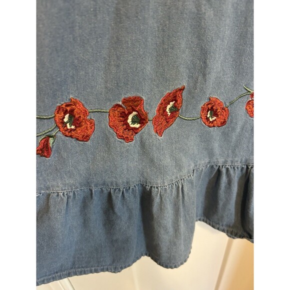 Denim Dress Embroidered Floral Dress with Pockets Size Petite Large Grandma Core - Picture 5 of 10